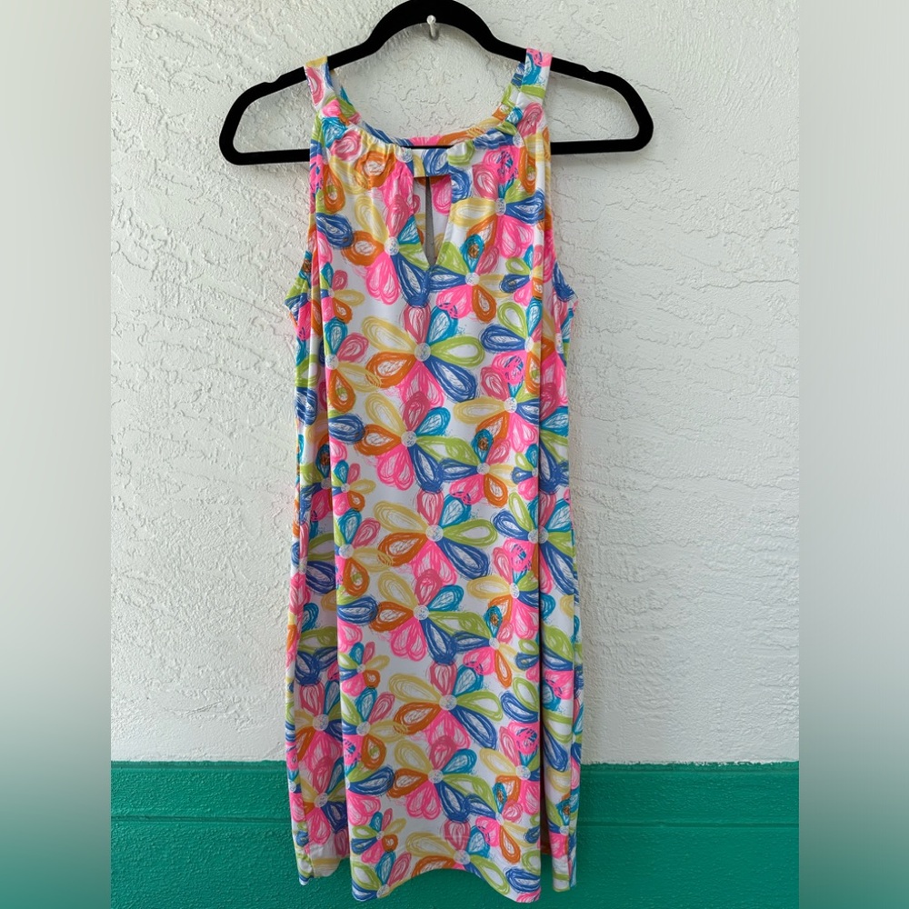 Anthony’s Resort Wear Colorful Floral Mini Dress Sleeveless Medium Blue Pink
